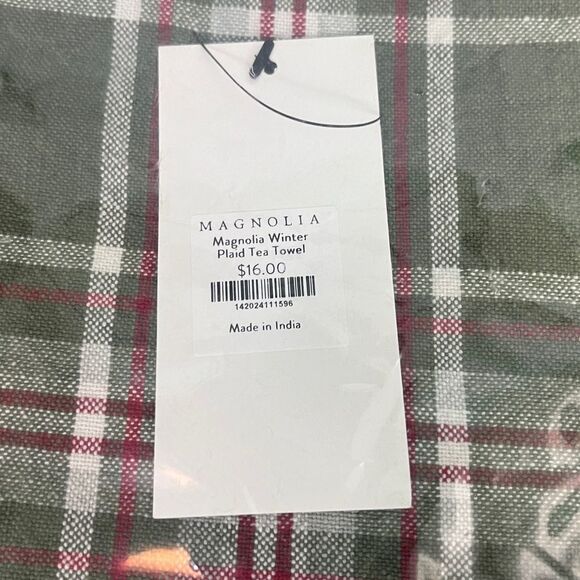 Magnolia-3Holiday Plaid & Embroidered Tea Towels in Green and Red New w/tags - Picture 3 of 8